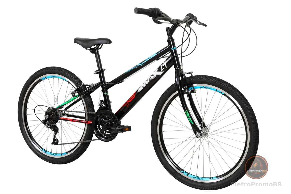 Caloi Bicicleta Infantil Max, Aro 24, Câmbio 21 Velocidades, Preta