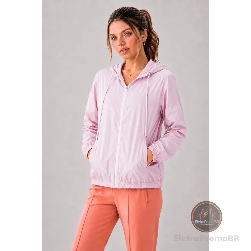 Jaqueta Feminina Iz Corta Vento Ultra Leve Com Capuz 2026 Rosa-claro M Lisa