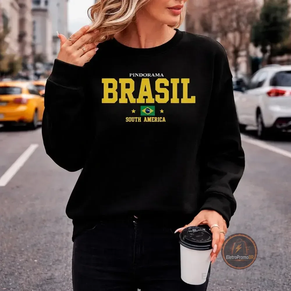 Blusa De Frio Moletom Careca Casaco Feminino Estampa Brasil G Preto Brasil