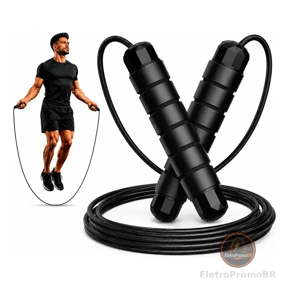 Corda De Pular Cross Speed Rope Rolamento Profissional Fit Preto