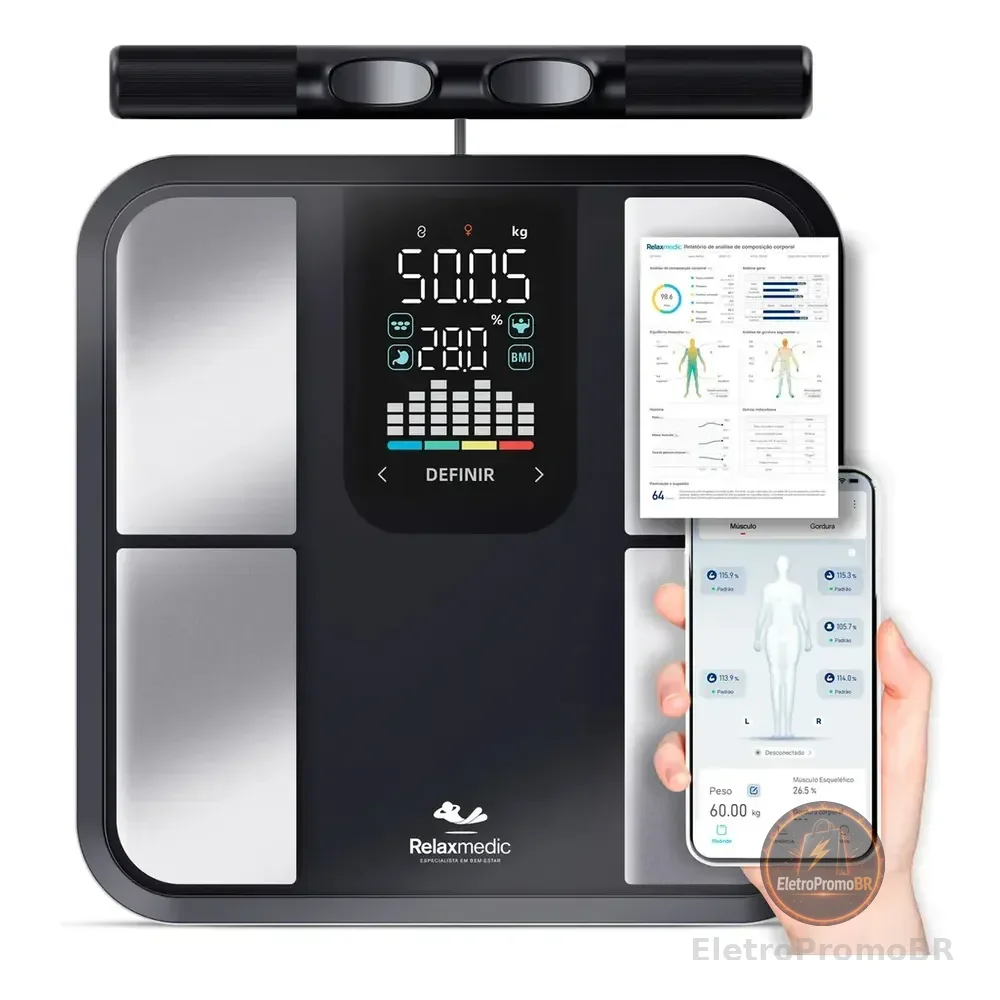 Balança De Bioimpedância 8 Sensores Relaxmedic Digital Preto 127/220v