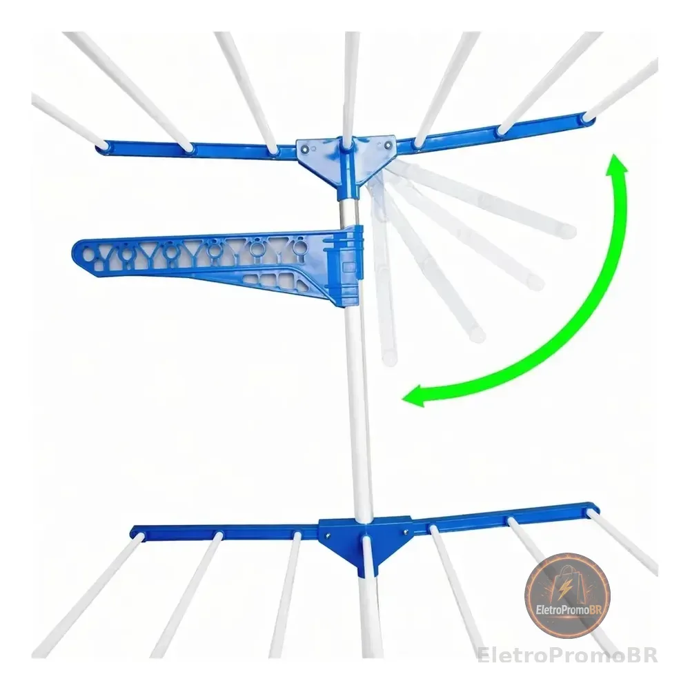 Varal De Chão Dobrável E Retrátil De Aço Com 3 Andares Para Roupas - Azul