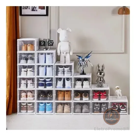 Organizador Caixas Sapatos Vertical Dobrável 6 Andares Luxo Branco Claro