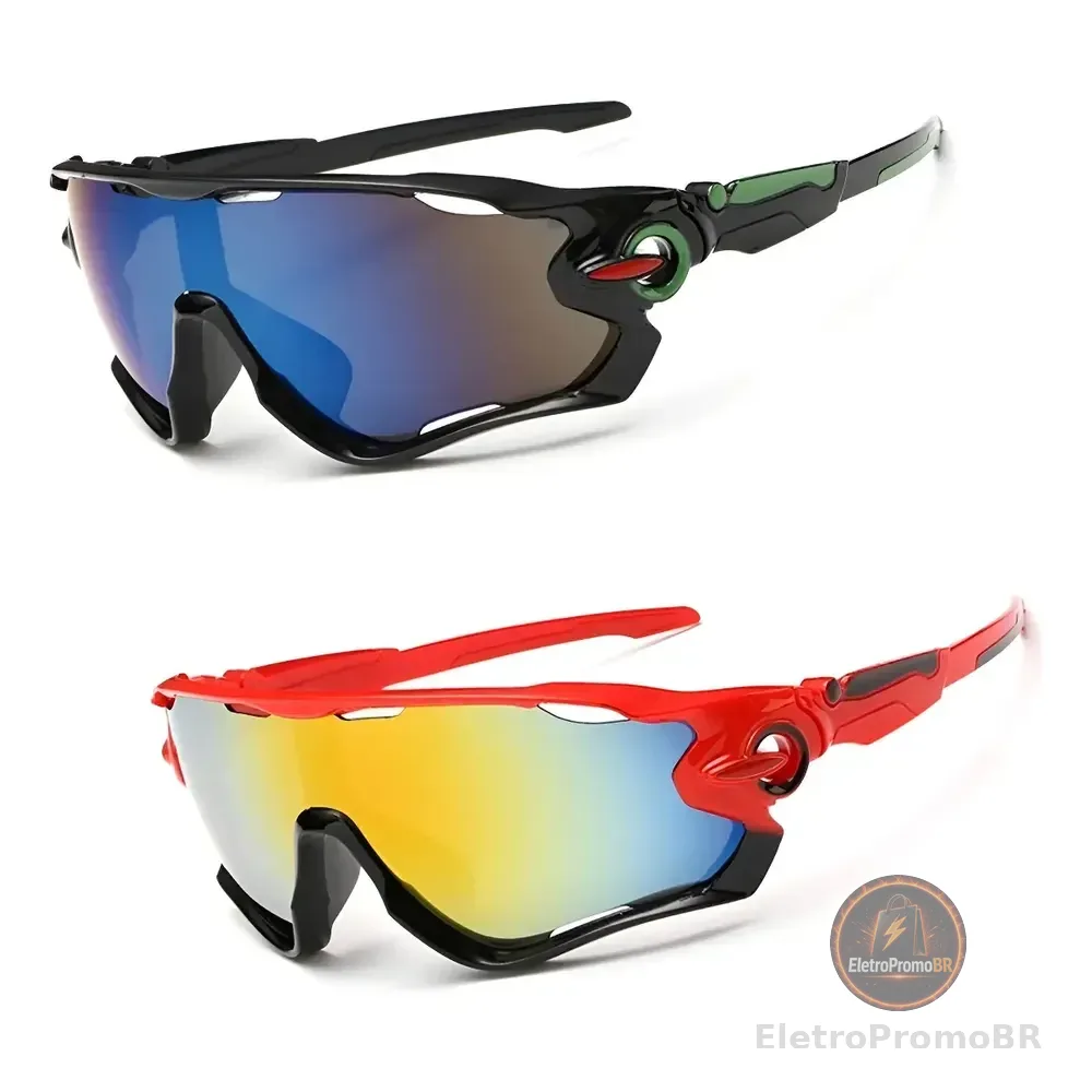 Óculos Ciclismo Proteção Uv Mtb Speed 2 Unidades Espelhado Policarbonato Preto E Vermelho