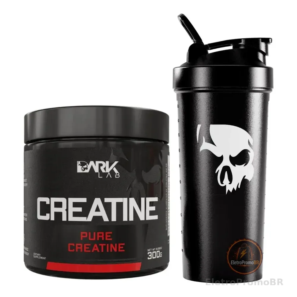 Creatina 100% Pura Sem Sabor 300g + Coqueteleira Preta 700ml Dark Lab