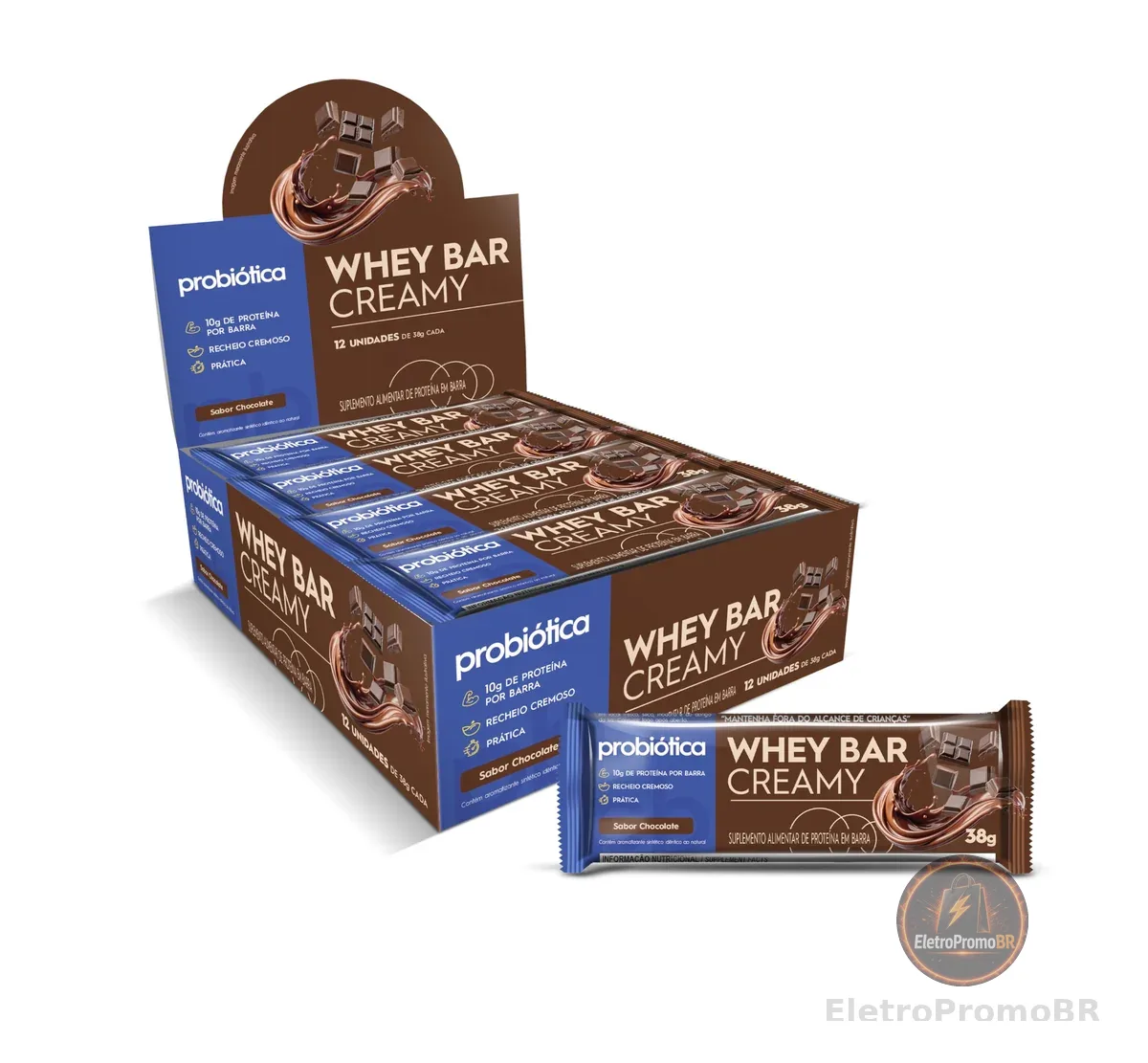 Whey Bar Creamy Caixa 12 unidades (456g), Chocolate, Probiótica