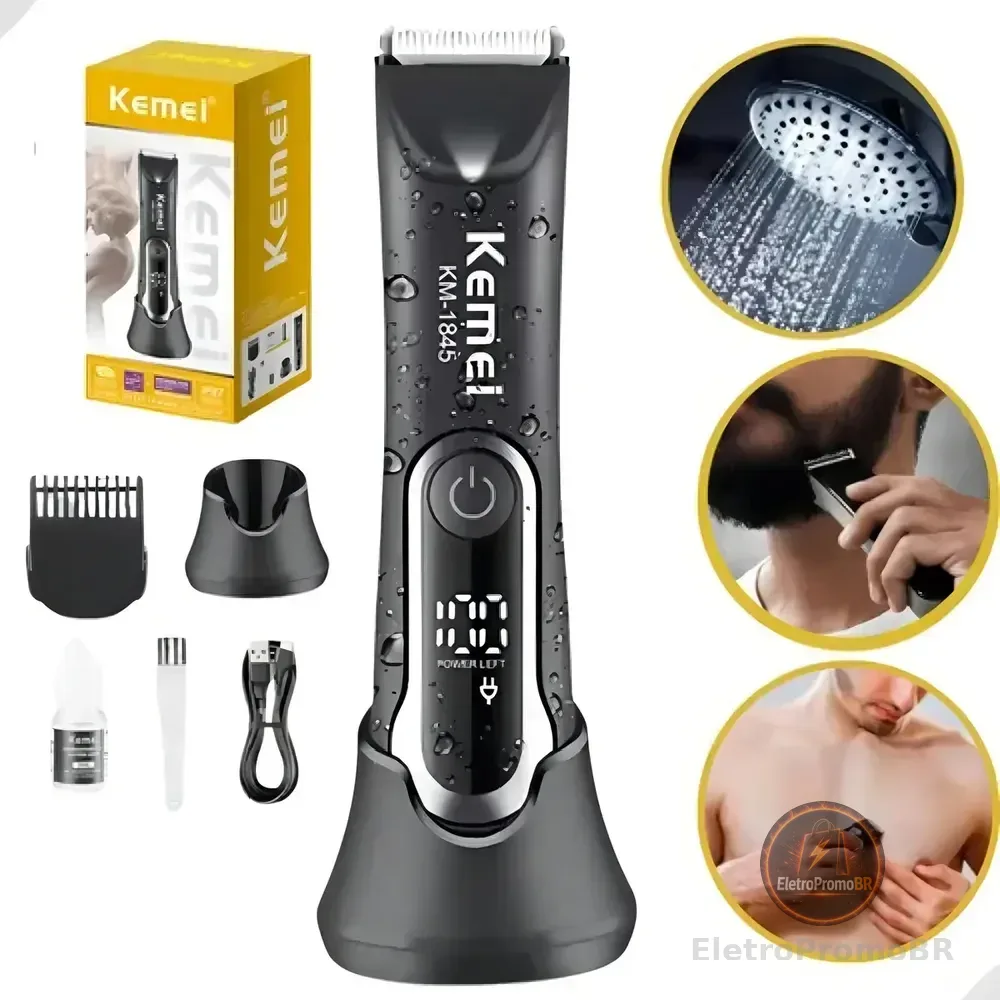 Aparador De Pelos Kemei Km-1845 Prova D'água Sem Fio Preto 127/220v