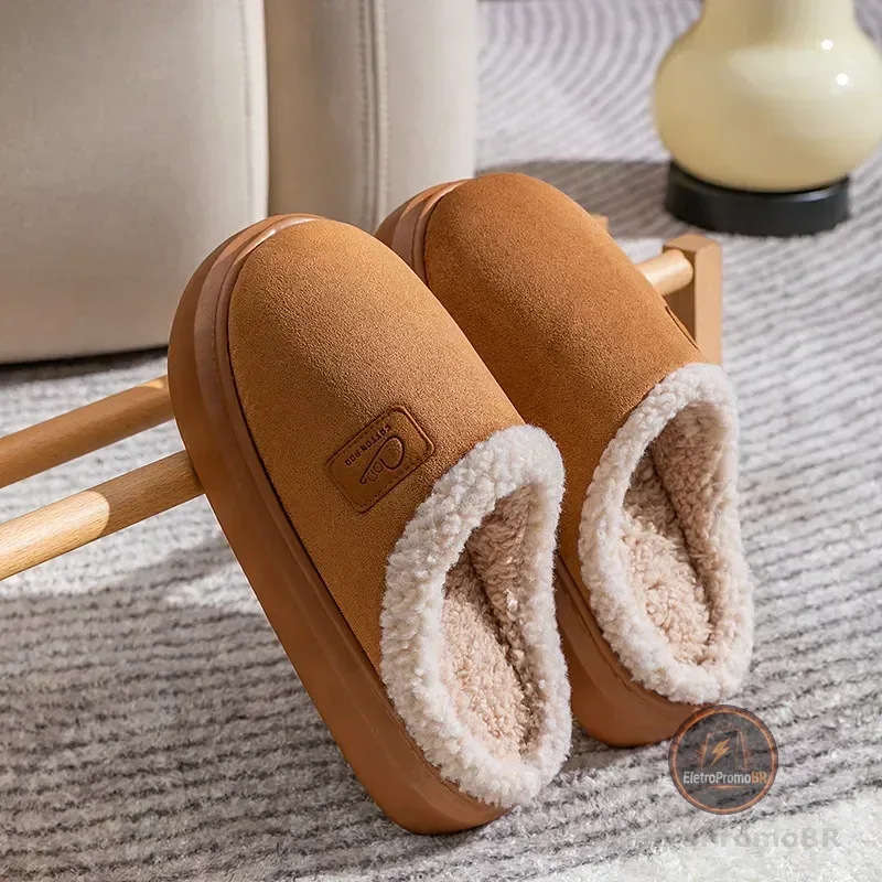 Chinelo Pantufa De Inverno Quente Com Forro De Lã Macio Marrom Florido 36-37