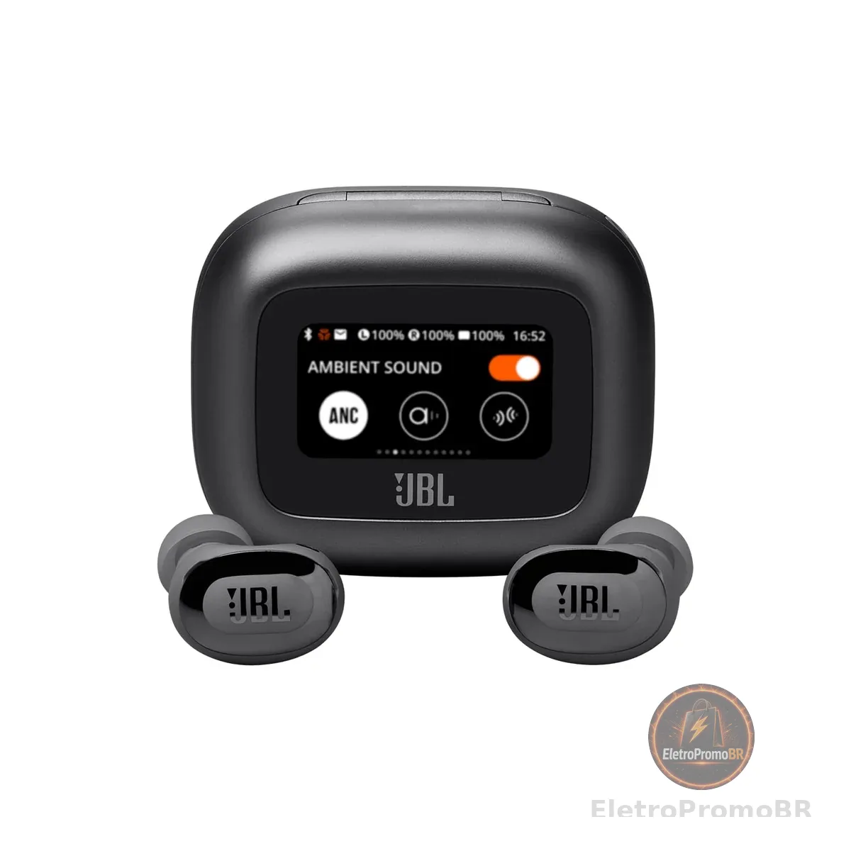 JBL, Fone de Ouvido Bluetooth, Live Buds 3, Intra Auricular, Sem Fio, Com Tela de 1.45", Cancelamento de Ruído, Resistente À Água e Poeira - Preto