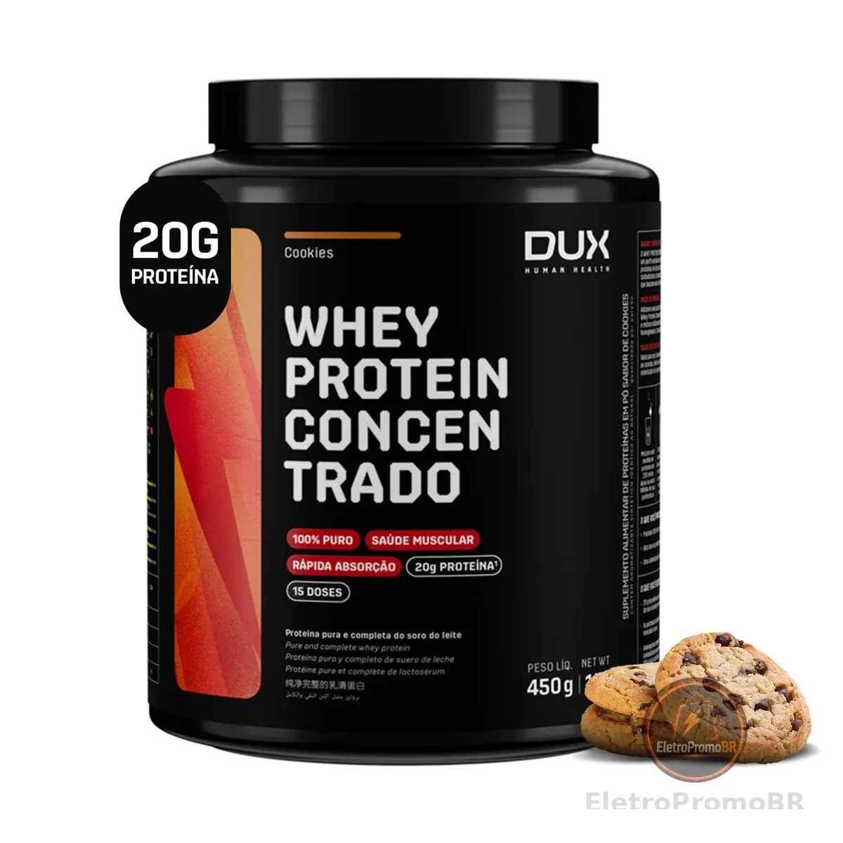 DUX HUMAN HEALTH Whey Protein Concentrado 450g Butter Cookies – Versátil para Receitas e Shakes