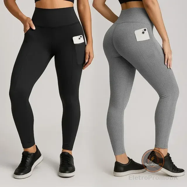 Kit 2 Calças Legging Feminina Grossa Cintura Alta Com Bolso