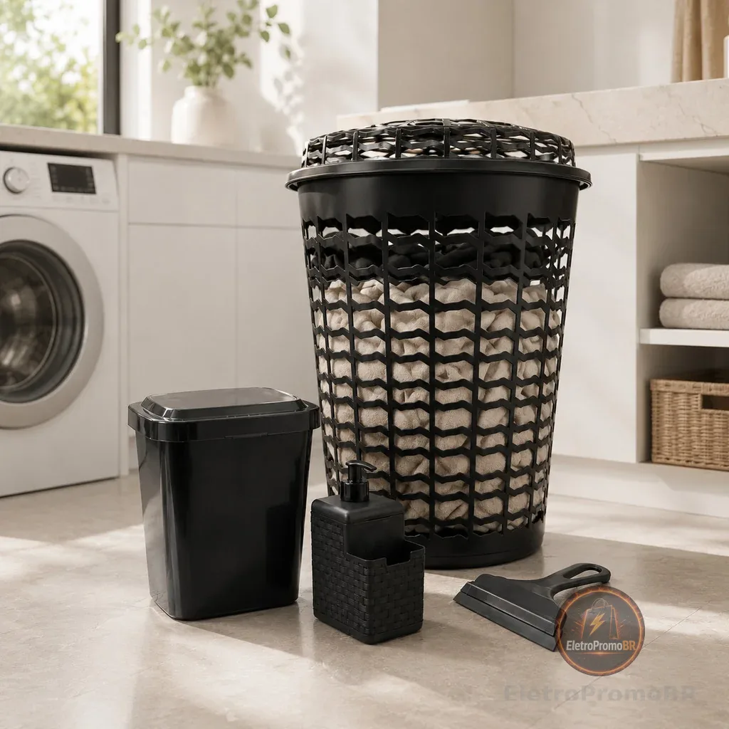Conjunto Conforto com 4 peças: Cesto 60 + Dispenser+ Lixeira 05l + Rodinho