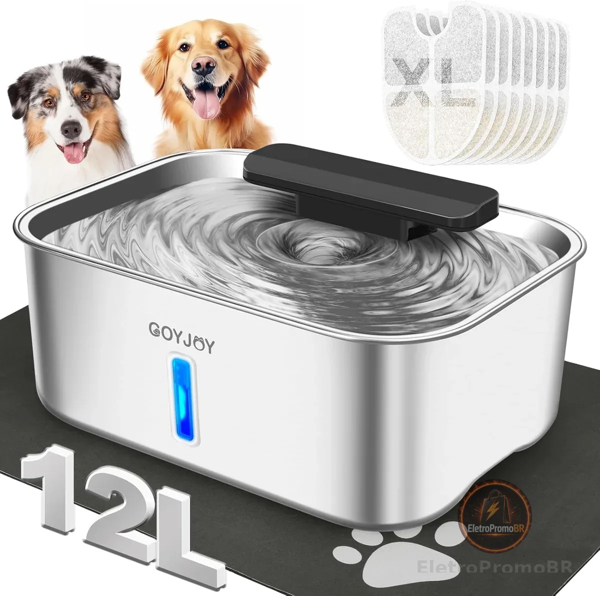 12L Grande bebedouro para cães e gatos, bebedouro de aço inoxidável para gatos, grande bebedouro para animais de estimação, bebedouro para vários animais de estimação, super silencioso