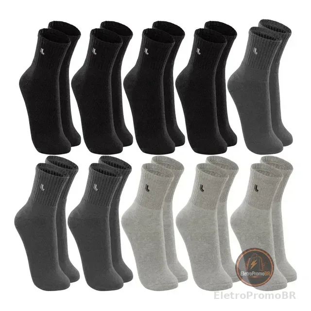 Kit 10 Pares Meia Lupo Original Masculina Cano Médio Algodão