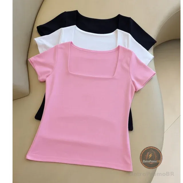 Blusa manga decote quadrado básica academia dia a dia suplex