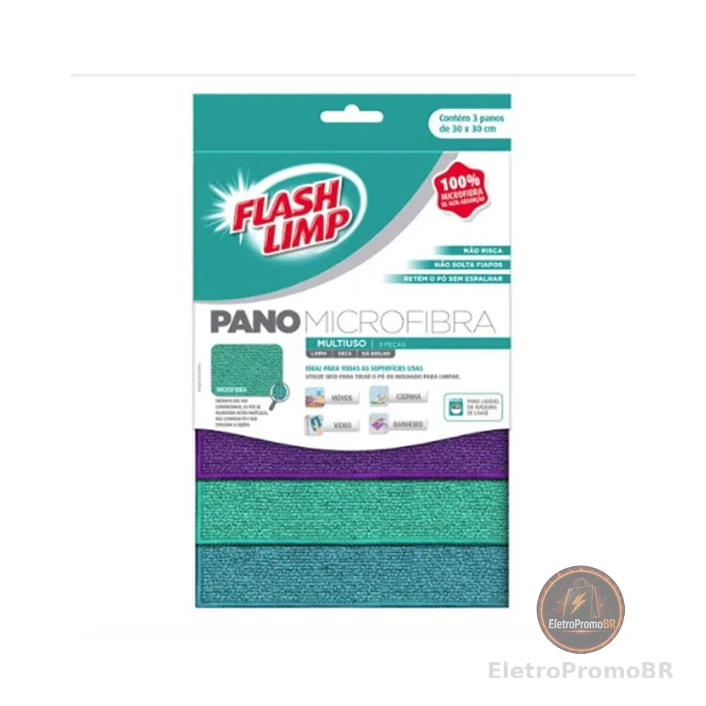 Flash Limp - Pano Microfibra Multiuso com 3 Peças - FLP6742