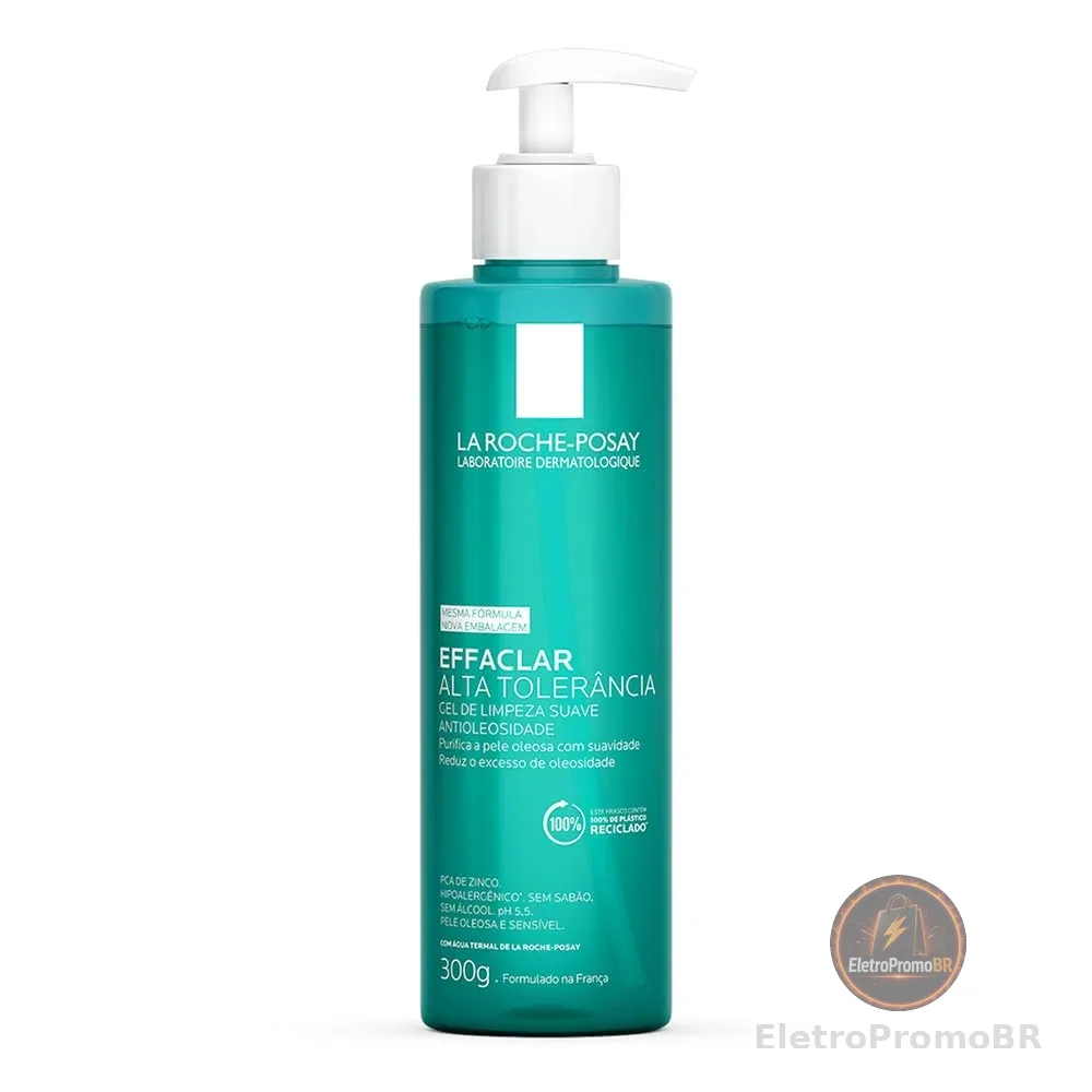 La Roche-posay Effaclar Gel Alta Tolerância. Limpeza Facial. Limpa a Pele Suavemente Reduzindo a Oleosidade e Eliminando o Brilho. Pele Oleosa e Sensível. Caprylyl Glycol, Glicerina, PCA de Zinco.