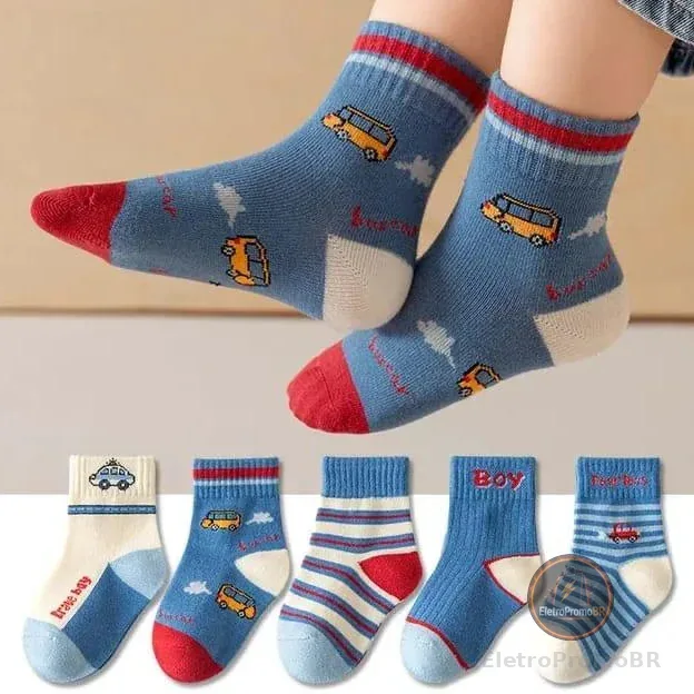 Kit Pares de Meias Infantil e Bebê Menino Estampadas