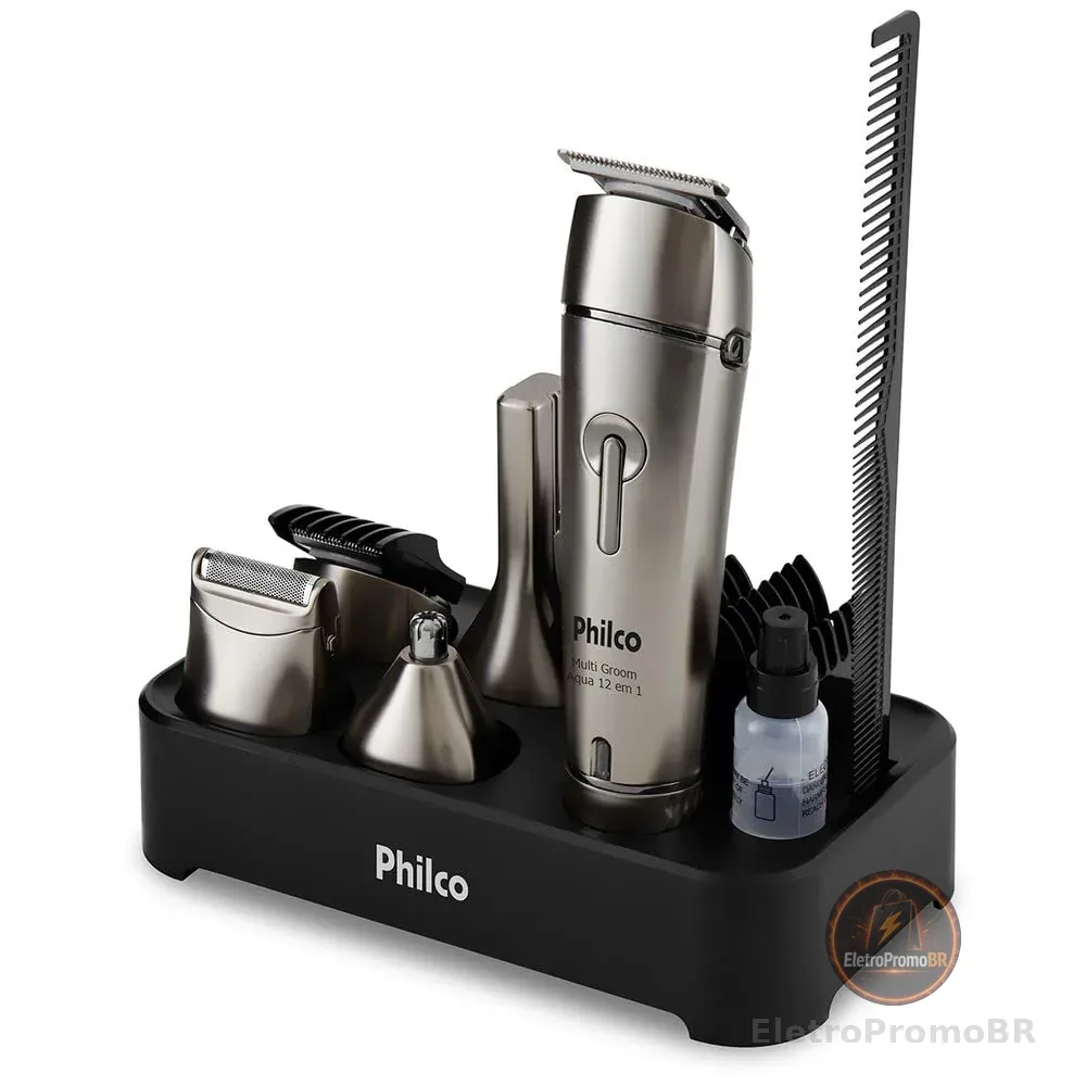 Aparador de Pelos Philco PAP03 Multigroom Aqua 12 em 1 Prata 3W Bivolt