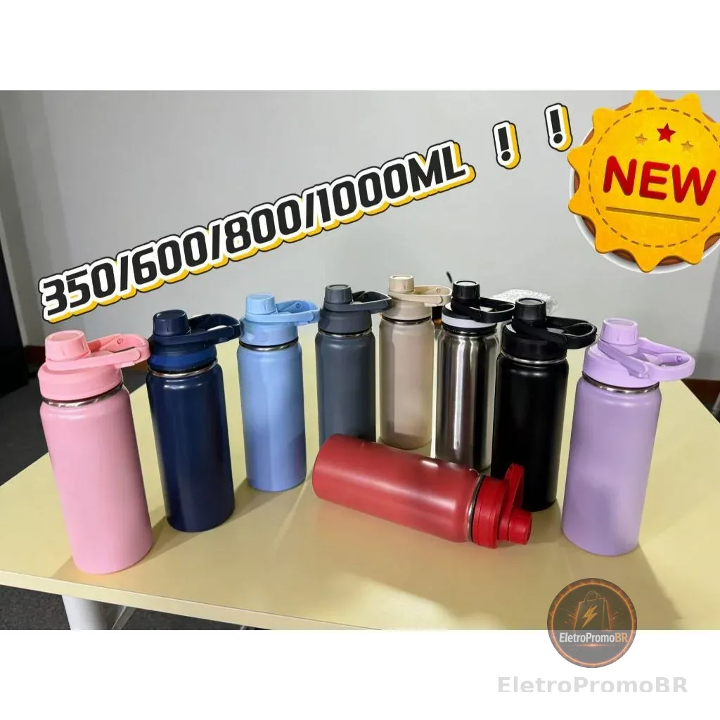 Garrafa Térmica inox 304 ,350/600/800/1000ML premium parede dupla–academia/escola/passeio/garrafa com alça