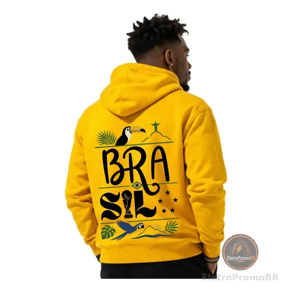 Blusa De Moletom Brasil Com Capuz Estampa Exclusiva M Amarelo