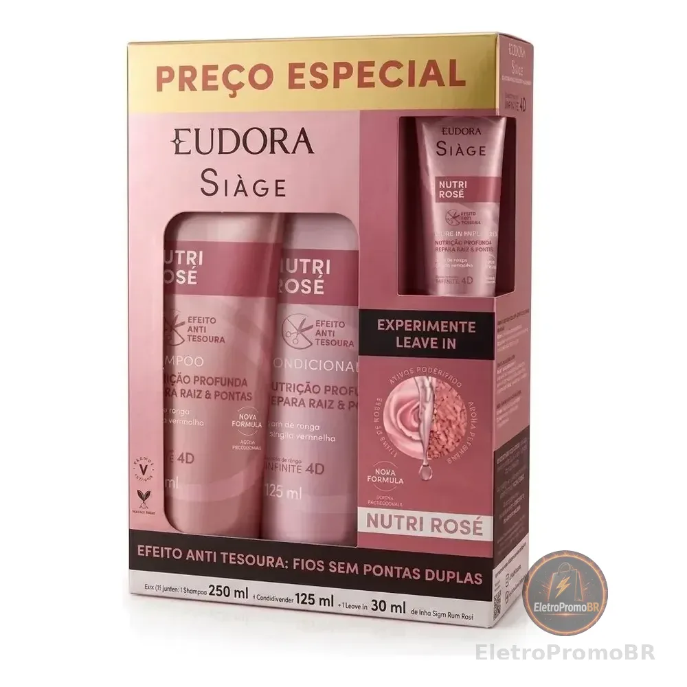 Kit Nutri Rose Shampoo 250ml + Cond 125ml + Leave-in 30ml