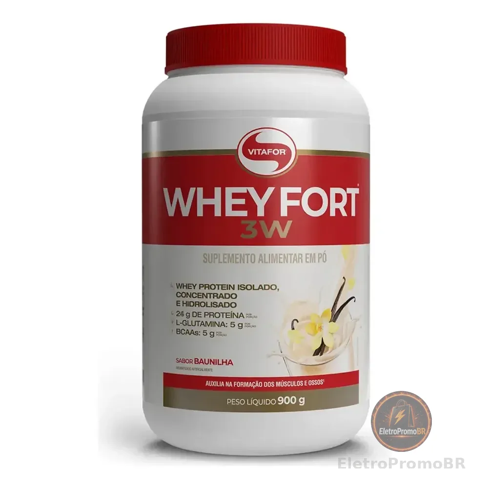 Vitafor Whey Fort 3w Proteína Baunilha 900g 80% Isolada Concentrada
