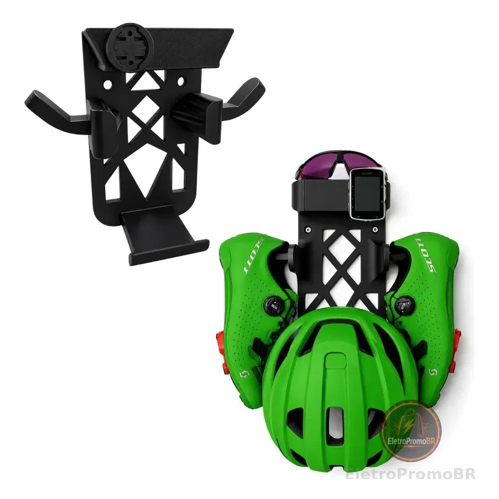Suporte Capacete Sapatilha Óculos Bike Organizador Parede Preto