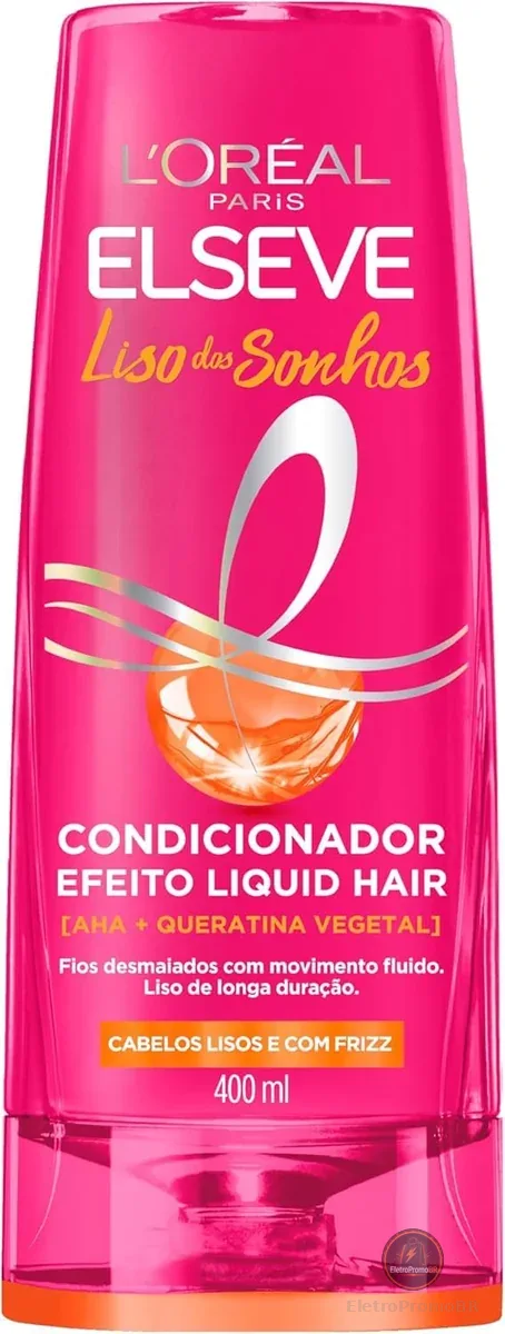 L'Oréal Paris Elseve Liso dos Sonhos Condicionador, com Efeito Liquid Hair, Enriquecido com AHA e Queratina Vegetal para Alinhamento Capilar e Brilho Intenso, 400ml