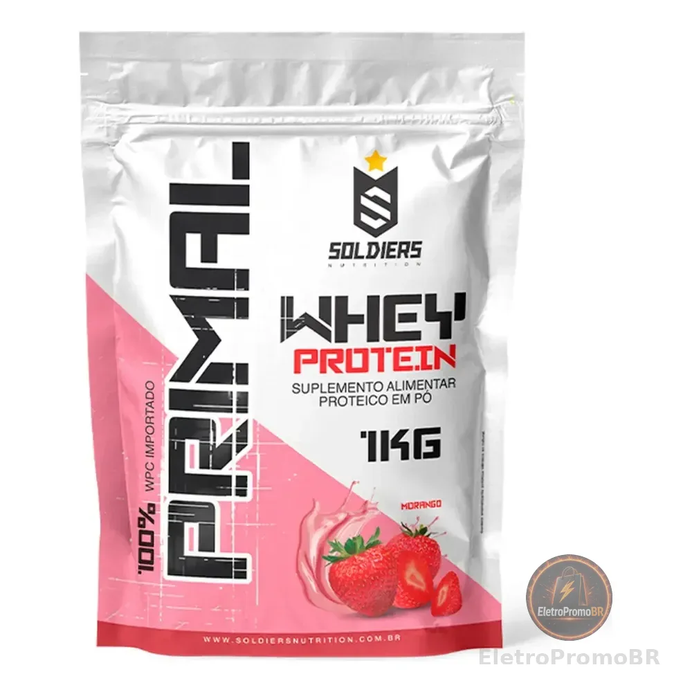 Whey Protein Primal 1kg Sabor Morango Soldiers Nutrition Pós Treino Recuperação Suplemento Proteína