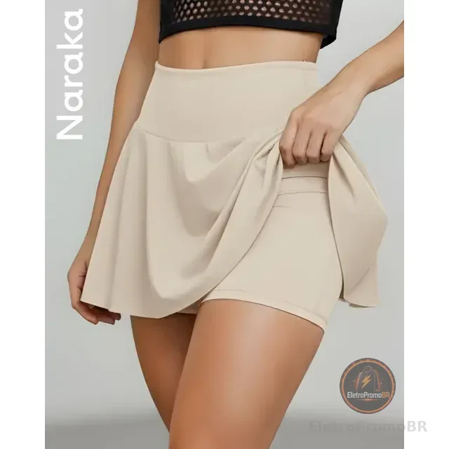 Short Saia Academia Feminino Cintura Alta Legging Fitness