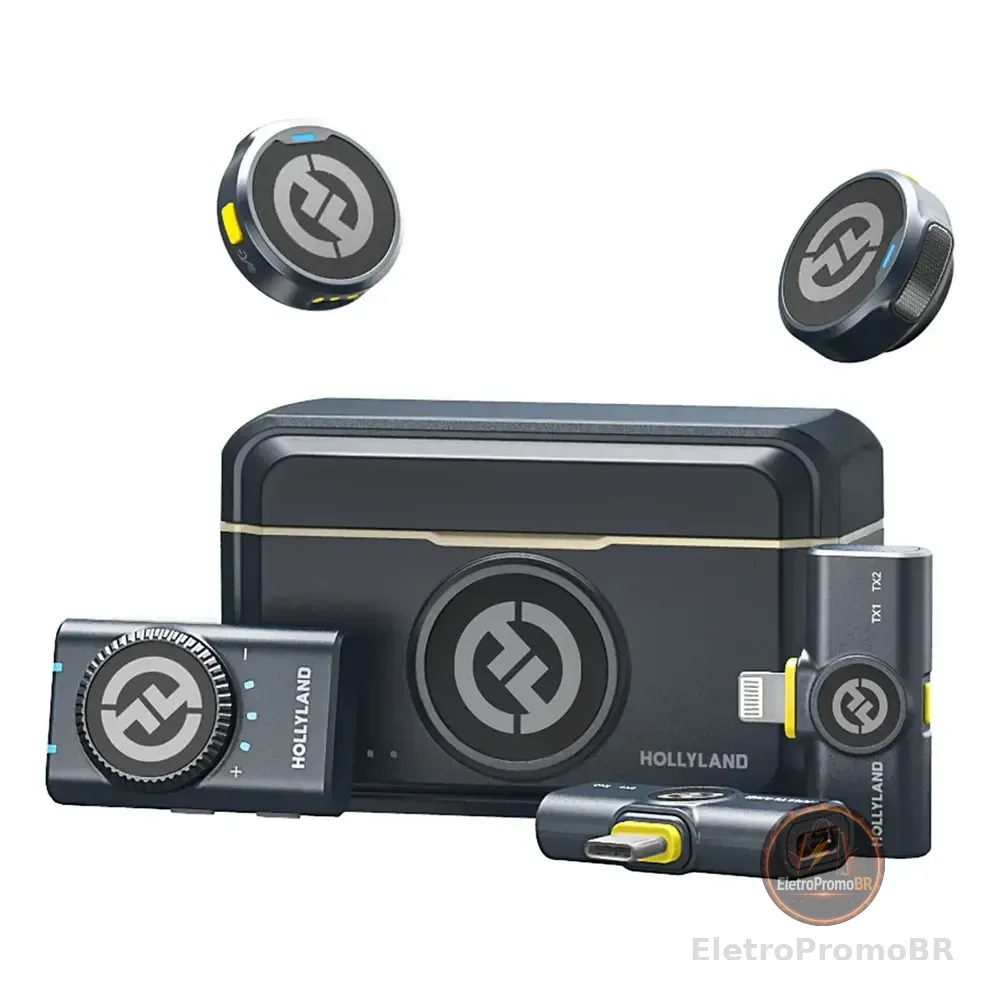 Microfone Hollyland Lark M2 Duo Combo Duplo Para 2 Pessoas Usb-c, Lightning E Camera Preto