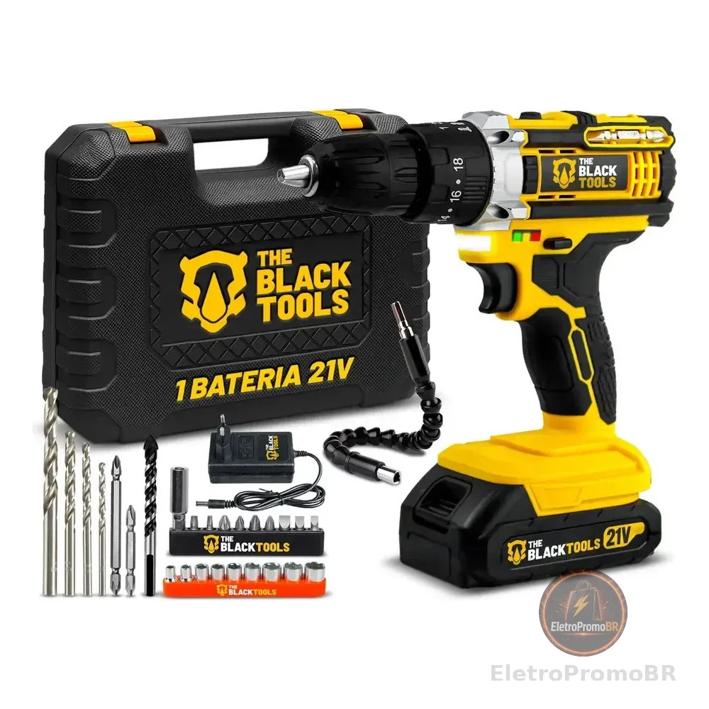 Parafusadeira E Furadeira Impacto The Black Tools Tb-21pw 3/8 Cor Amarelo Frequência 50/60 Hz 127/220v 60hz