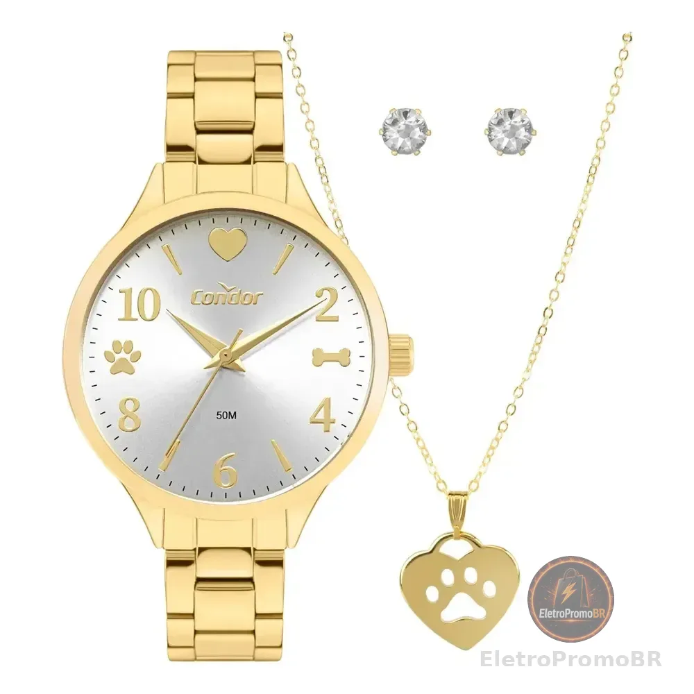 Kit Relógio Condor Feminino Dourado Co2035nto/k4k Dourado Prata