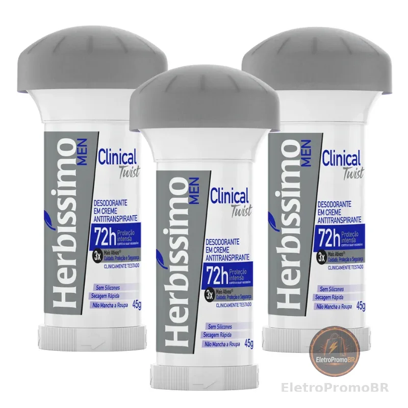 Kit Desodorante Twist Antitranspirante Herbíssimo Clinical Men 45G (3 unidades)