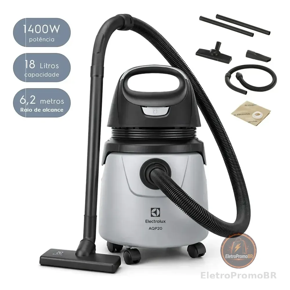 Aspirador Água E Pó Electrolux 1400w 18 L Total 11 L Útil Raio De Ação 6,2 Metros Compacto Potente Função Sopro Limpeza Profunda Protetor Térmico A10n1 Prata/preto 220v