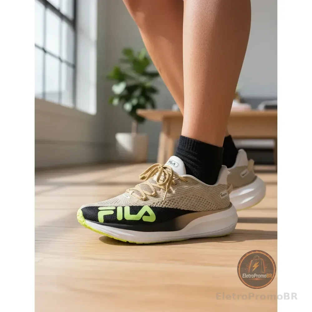 Tenis Feminino Fila Racer Speedzone Corrida Amortecimento Dourado Preto Verde Limão Padrão 37