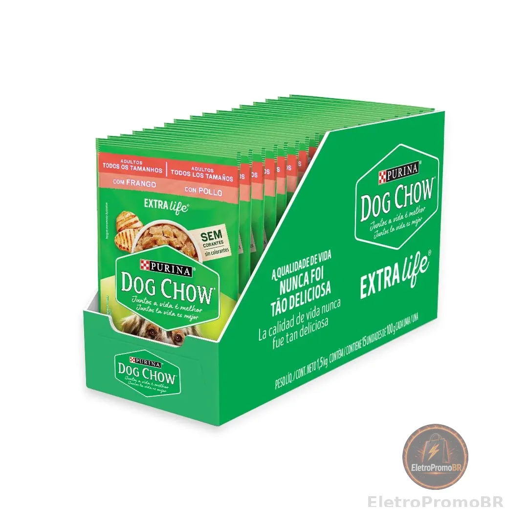 Pack Dog Chow Ração Úmida Adultos Frango - Com 15 Sachês 100g