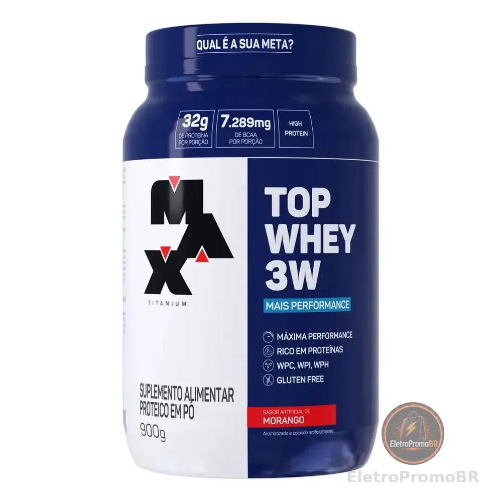 Top Whey 3w Mais Performance 900g Max Titanium Sabor Morango