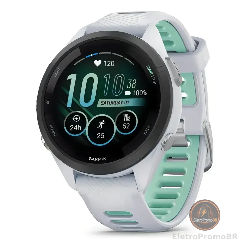 Smartwatch Garmin Forerunner 265s Sport Branco, Tela 1.1 , Caixa 42mm, Pulseira Silicone, Gps, Bluetooth, Nfc Preto