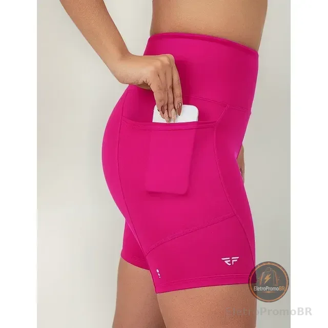 Short Feminino C/ Bolso Compressão Para Caminhada Academia