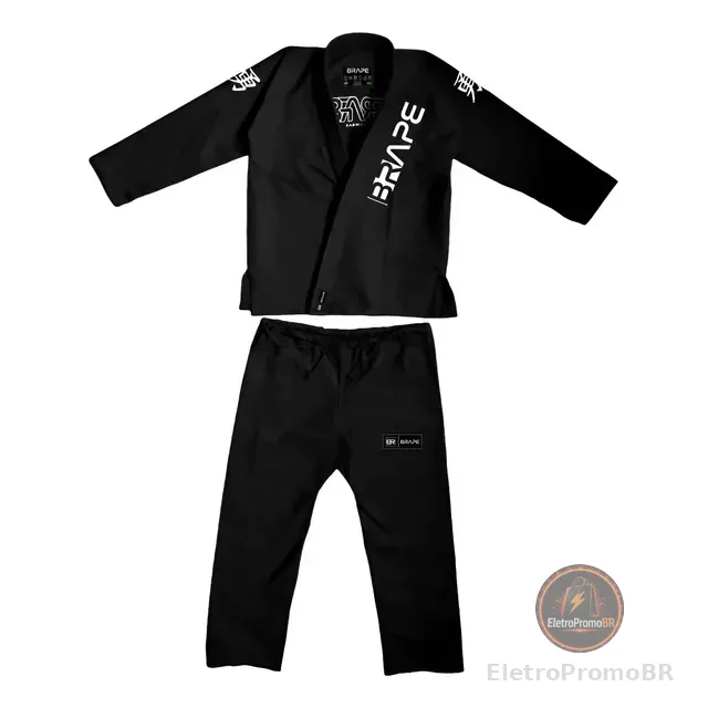 Kimono Jiu-jitsu Brape Combat - Preto Bordado Branco