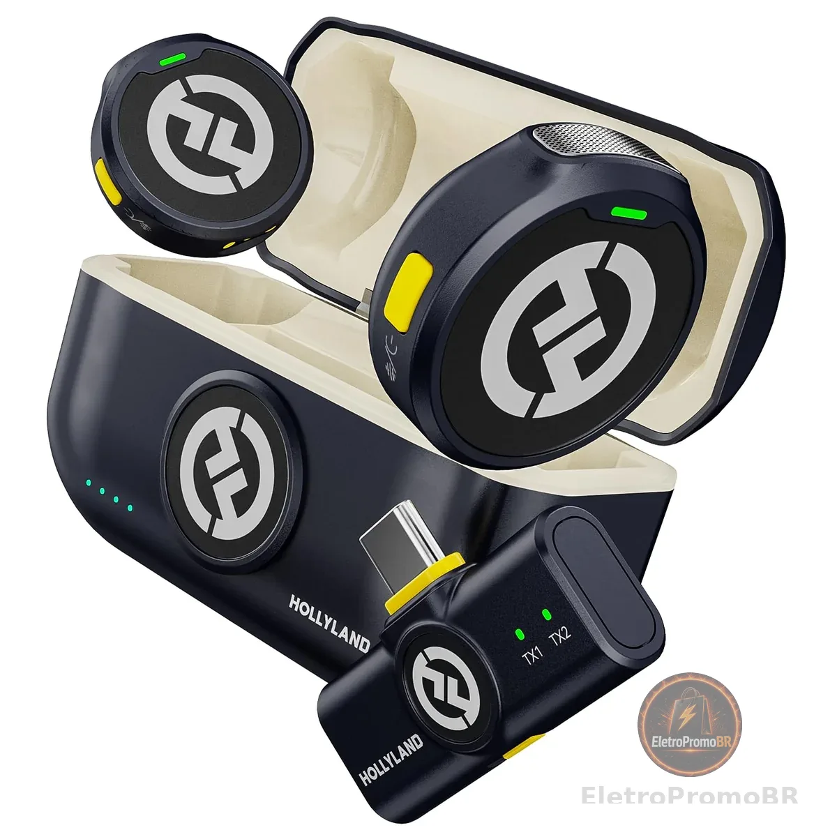 Hollyland Lark M2 Microfone Lapela Sem Fio, Compatível com Android, IPhone 15, Cancelamento de Ruído Inteligente, Transmissão Sem Fio de 300M, 30 H Duração de Bateria, Ideal para Vlog-Preto