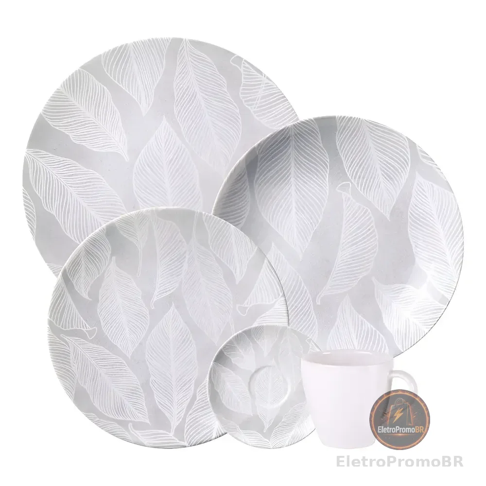 Aparelho De Jantar Tramontina Arbo Porcelana 20 Peças Cinza Florido