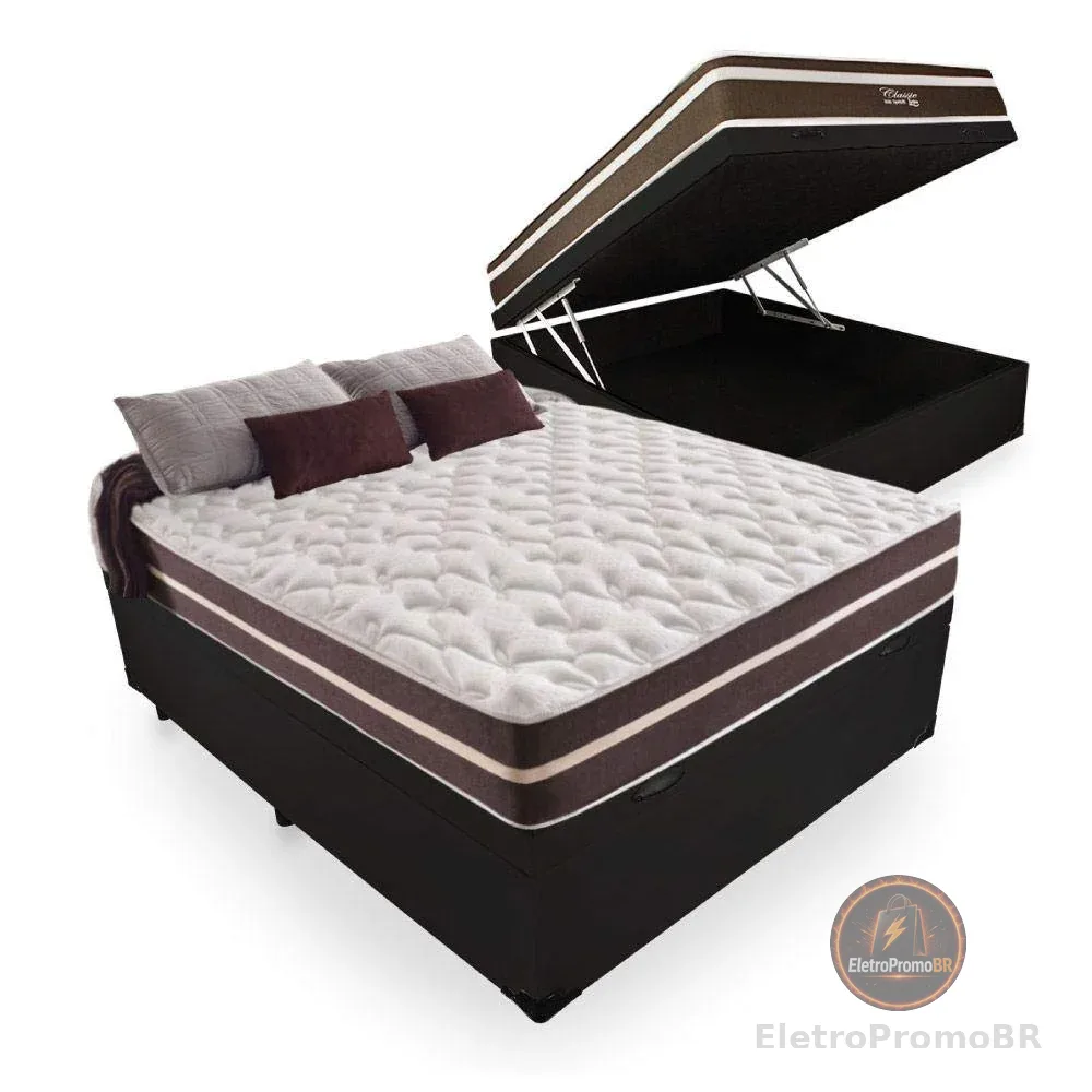 Cama Box Com Baú Casal + Colchão De Molas - Anjos - Classic Superlastic 138cm