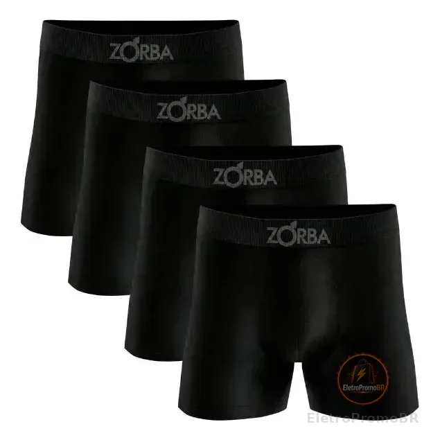 Kit 4 Cuecas Boxer Zorba Algodão Sem Costura Toque Fresco 4 Pretos Confortável Respirável M (42 A 44)
