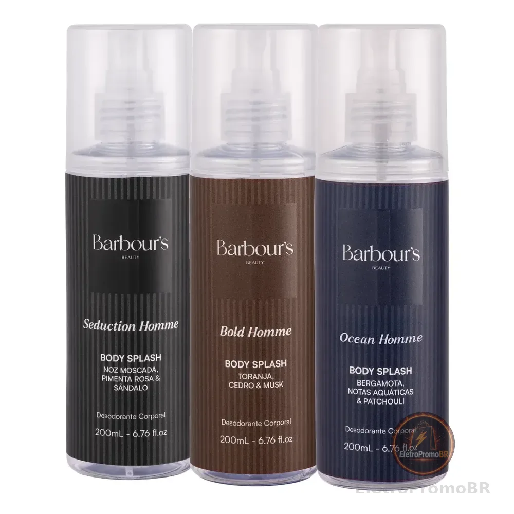 Kit 3 Body Splash Masculino Homme Desodorante Barbours 200ml