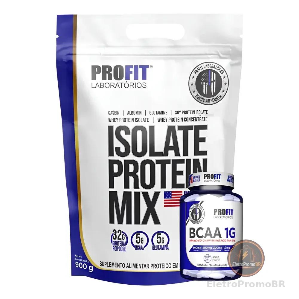 Kit Whey Protein Isolate Protein Mix + Bcaa 1g Profit Creme De Avelã 900g | Bcaa 60 Tabletes