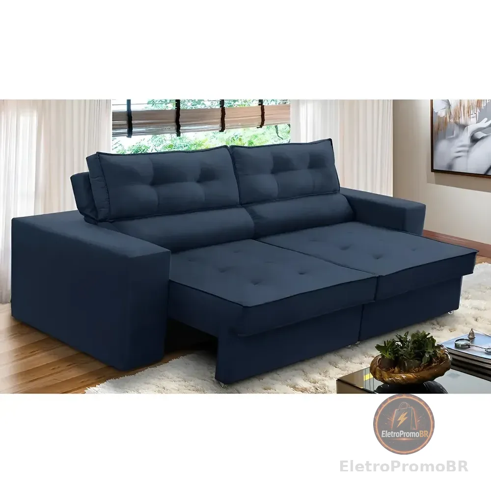 Sofá Retrátil E Reclinável 2 Lugares 1,90m Com Molas Mirela Suede Azul Adonai Estofados
