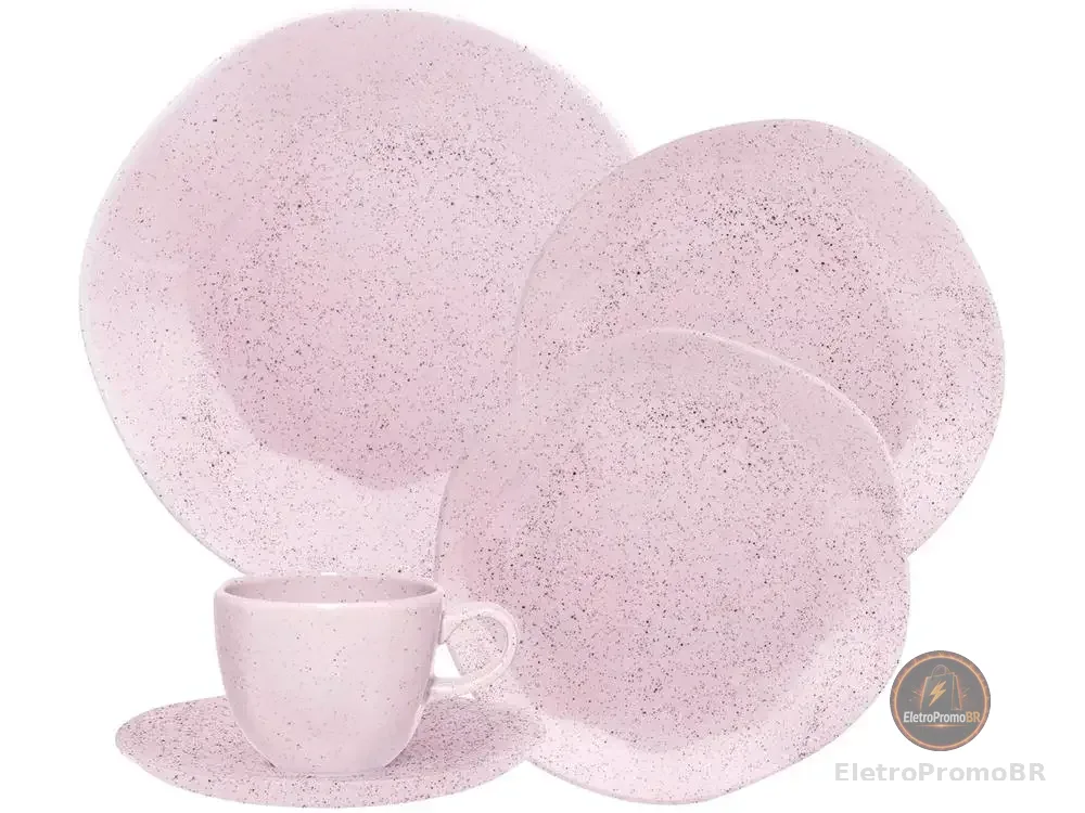 Aparelho de Jantar Chá 20 Peças Oxford Redondo Cerâmica Rosa Pink Sand